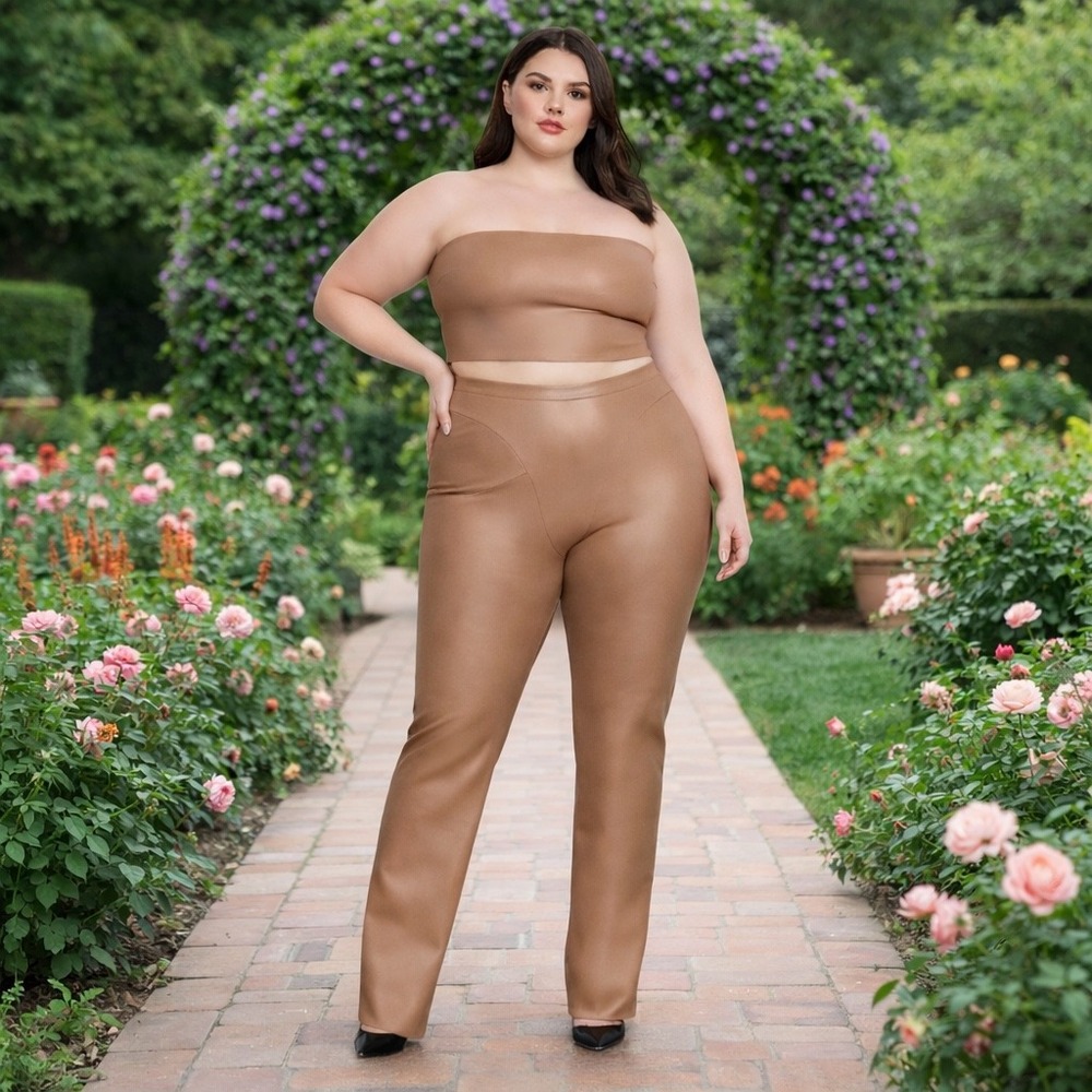 SKIMS Faux‎ Leather Tube Top + Boot Cut Pant Set Sienna 3X